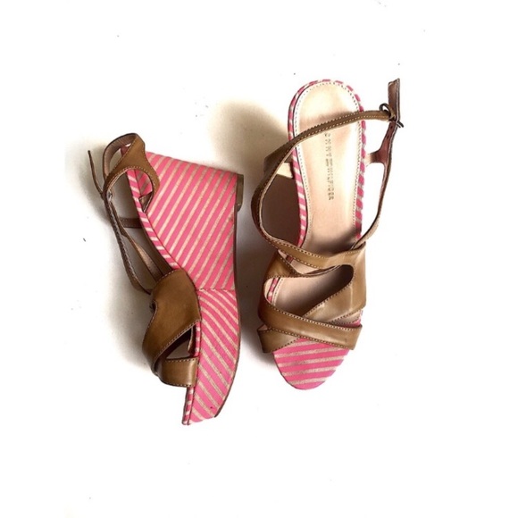 Tommy Hilfiger Pink & Tan Strappy Wedges - Picture 7 of 7